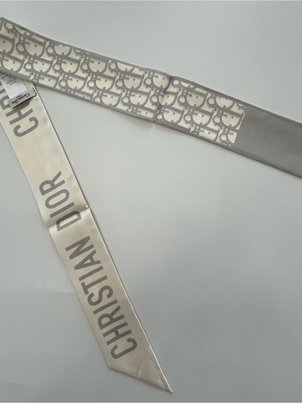 Christian Dior Gray Oblique Logo Scarf Ribbon Neck Hair Bag Wrap Accessory